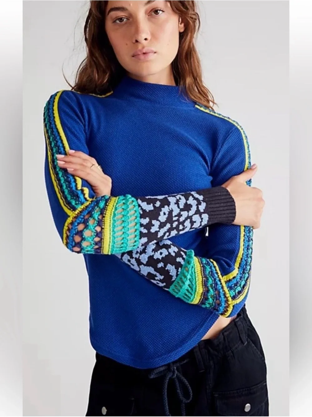 Free People Switch It Up Cuff Thermal Mockneck Top Large Crochet